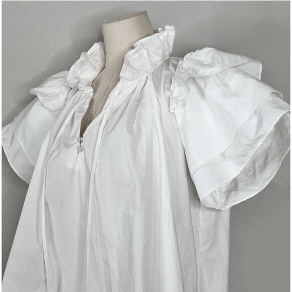 Hunter Belle Millie Med White Puff Sleeves Blouse Top Ruffles Feminine Cottage - Picture 4 of 11